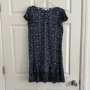 Diane Von Furstenberg Blue and White Ruffled Sheath Dress